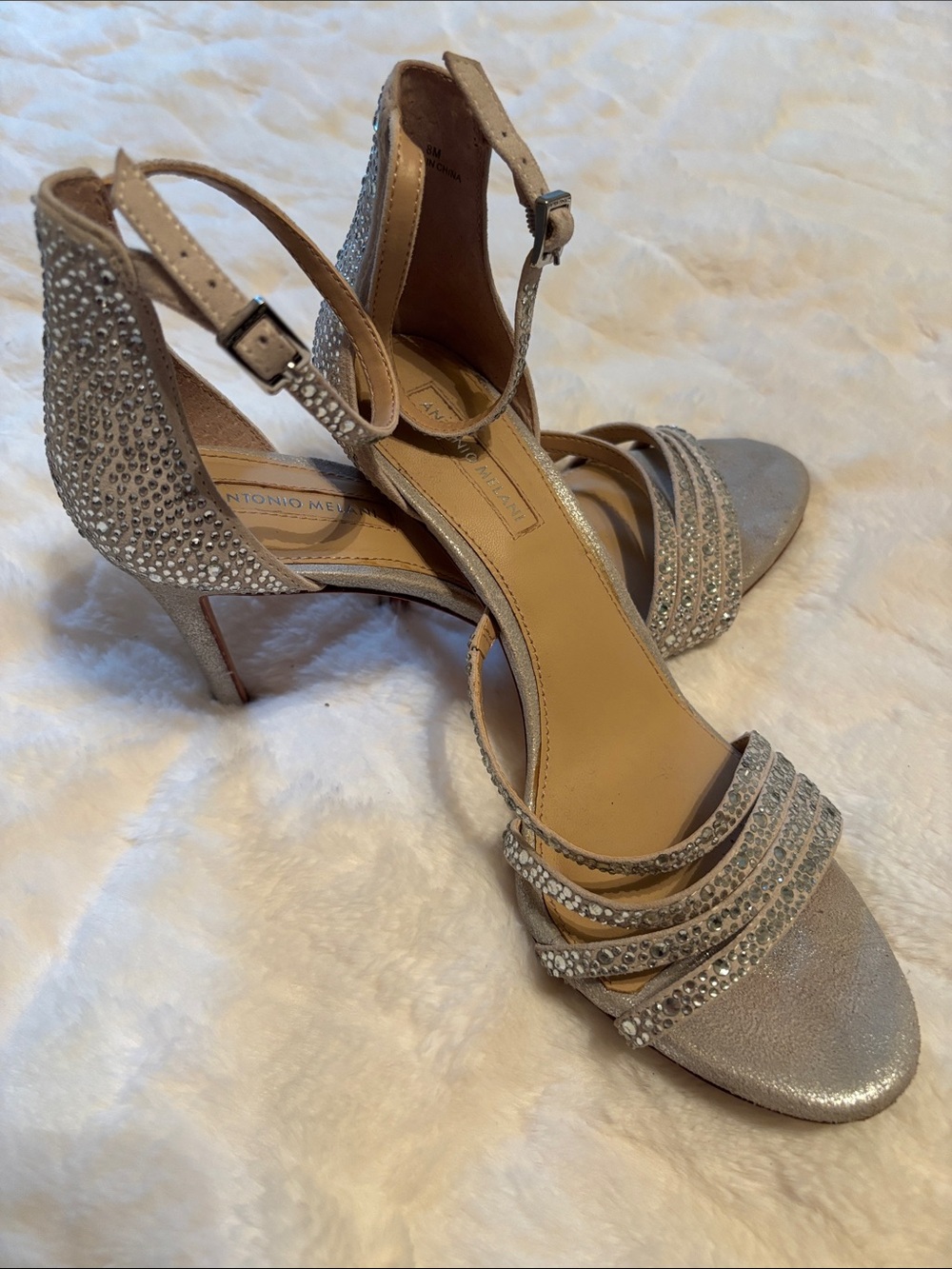 ANTONIO MELANI Silver Crystal-Strap Evening Heels